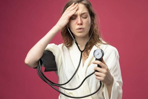 weak-young-ill-girl-with-closed-eyes-wearing-white-robe-measuring-her-own-pressure-with-sphygmomanometer-putting-hand-forehead-isolated-pink (1)